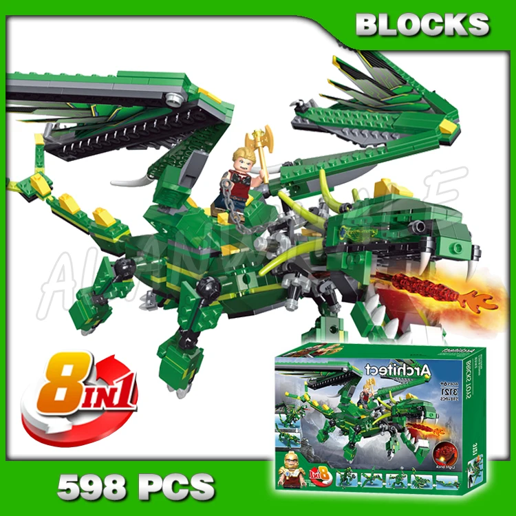 

598pcs 3in1 Green Dragon incredible Mythical Creatures 3121 DIY Model Building Blocks Sets Bricks Compatible with
