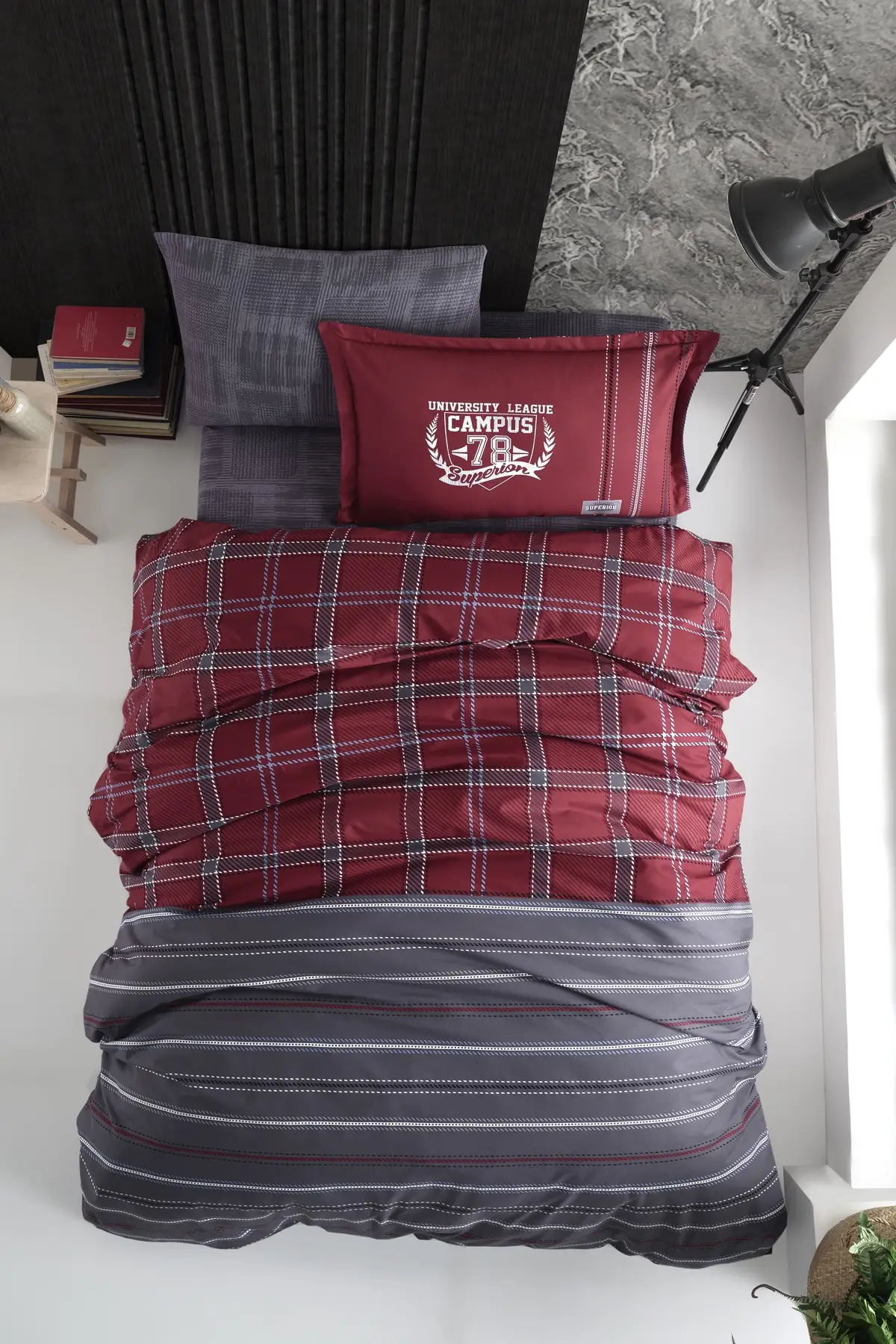 

Clasy Campus Claret Red Duvet Cover Set, Duvet Cover 160x220, Bed Sheet 180x240, Pillowcase 50x70, Euro Size, 100% Cotton