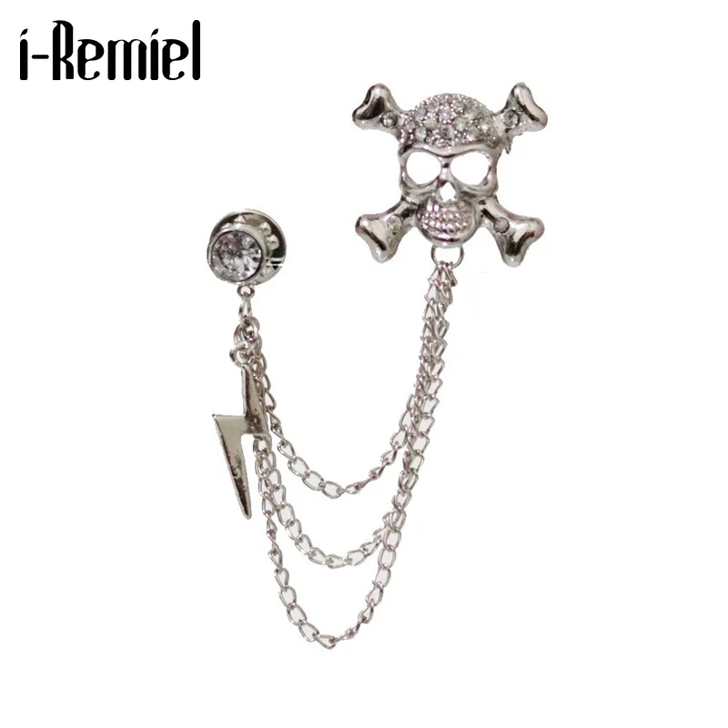 

Metal Punk Skull Lightning Tassel Chain Pins and Brooches for Men Accessories Lapel Pin Badge Brooch Jewelry Luxury Broche