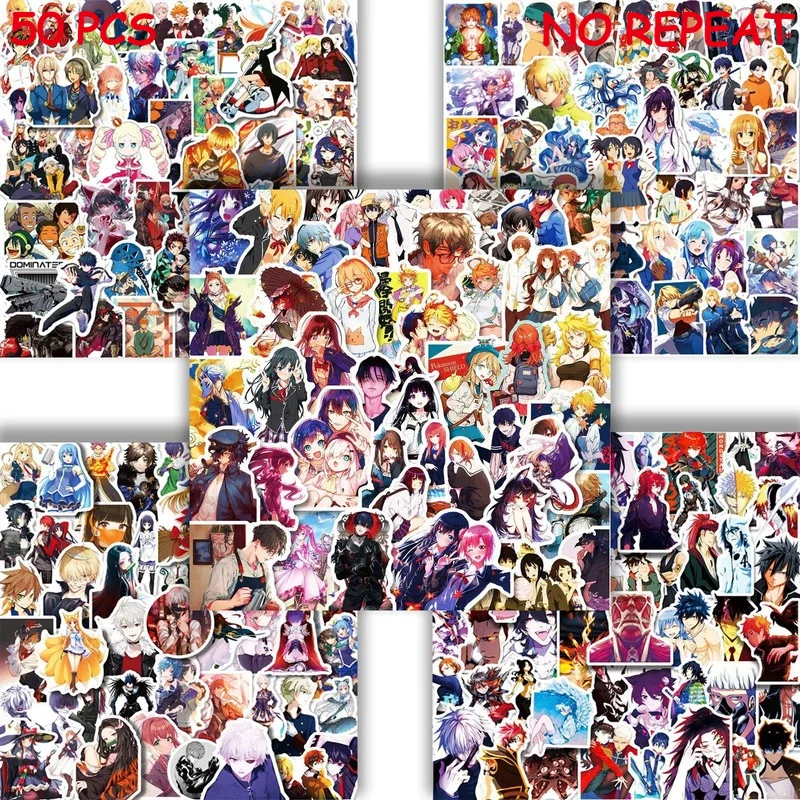 

50pcs Anime Collection Stickers Guitar Laptop Phone Pad Kawaii Graffiti Water Cup Skateboard Scrapbook Suitcase Stationery Decal