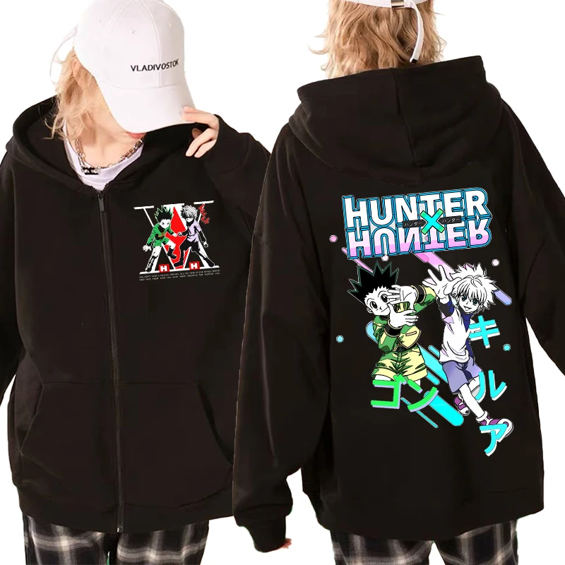 

Mens Zip Up Hoodies Hunter X Hunter Gon and Killua Anime Men Women Hoodies Sweatshirt Killua Zoldyck Hisoka 90s Anime Zip Jacket