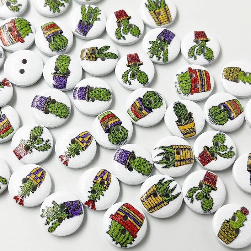 Круглые деревянные пуговицы в виде кактуса с 2 отверстиями 50 шт. 15 мм для шитья