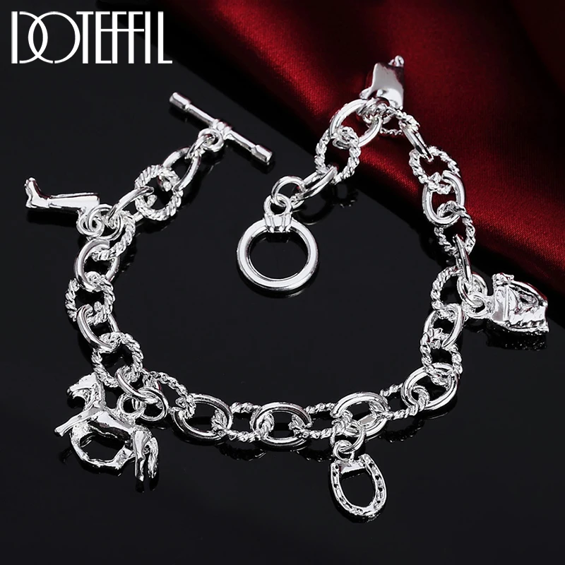 

DOTEFFIL 925 Sterling Silver Horse Shoe Boots Pendant Bracelet For Women Wedding Engagement Party Jewelry