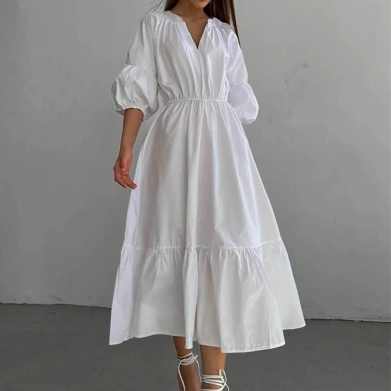 Повседневное платье-макси BKLD в французском стиле Классические однотонные