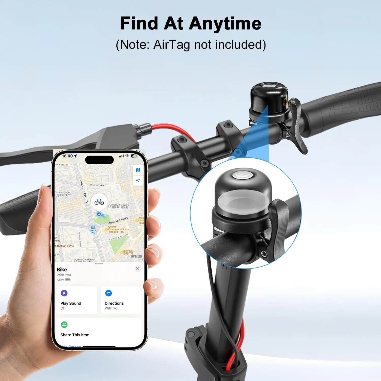 Фото Велосипедный звонок для Apple AirTag, скрытое крепление для велосипеда, водонепроницаемое для Air Tag, GPS-трекер, анти-потерянный держатель под велосипедным звонком, аксессуар №2