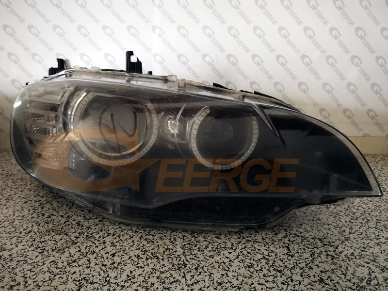 Фото Для BMW X6 E71 E72 2008-2014 Дневные ходовые огни с Bluetooth-управлением через приложение, многоцветные, ультраяркие RGB LED кольца Angel Eyes Halo №3