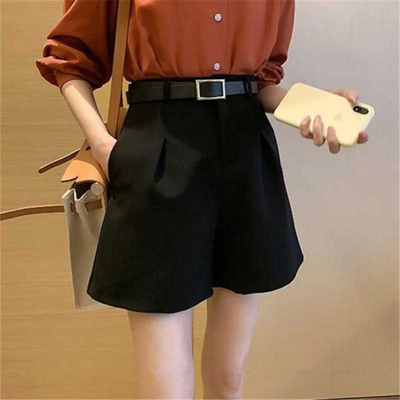 New 2023 Women Korean Suit Shorts Spring Summer Office Suits High Waist Business Casual Loose Female Plus Size Wide Leg Pants