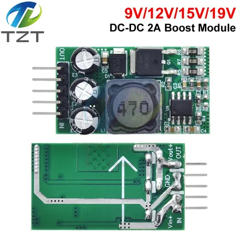 Ультрамалый размер DC-DC Boost Module DC 2,7–15 В до 9 В, 12 В, 15 В, 19 В, 2 А, повышающий модуль питания для солнечного зарядного устройства DIY, литиевая батарея