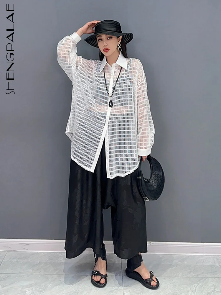 

SHENGPALAE Fashion Plaid Women's Shirt Lapel Single Breasted Full Sleeve Sunscreen Translucency Blouse Summer 2023 New 5R4251