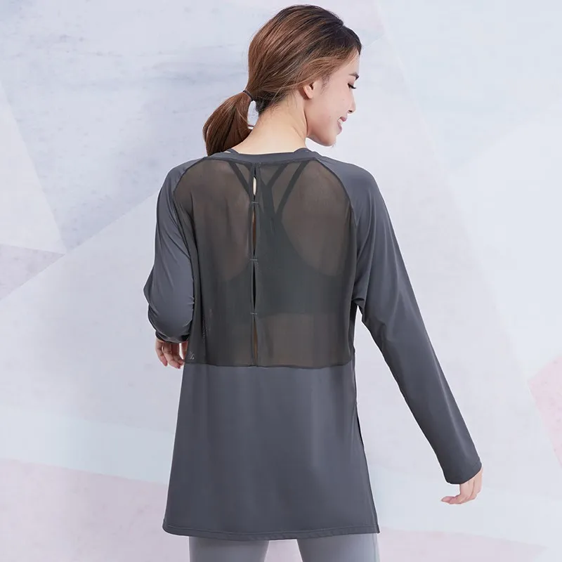 

Vansydical Loose Yoga Shirts Women Sexy Mesh Back Long Sleeves Solid Fitness Workout T-shirts Quick Drying Sport Tops