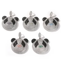 panda head pendant necklace solid shiny 5azircon 925 sterling silver hip hop jewelry gift men pendants