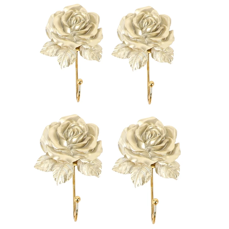 

4Pcs Wall Mounted Vintage Dress Rose Hat Coat Hook Door Clothes Hanger Bathroom Towel,Gold