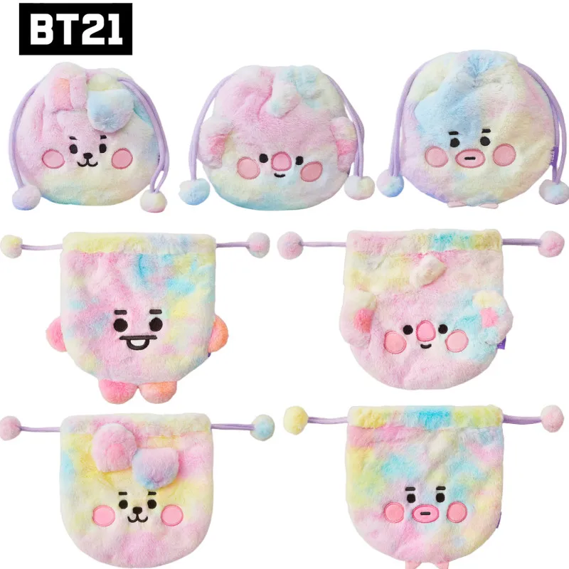 

Сумка на шнурке Bt21 серии Rainbow, мультяшная Портативная сумка большой вместимости с аниме для хранения, сумка-тоут, кошелек для монет, для деву...