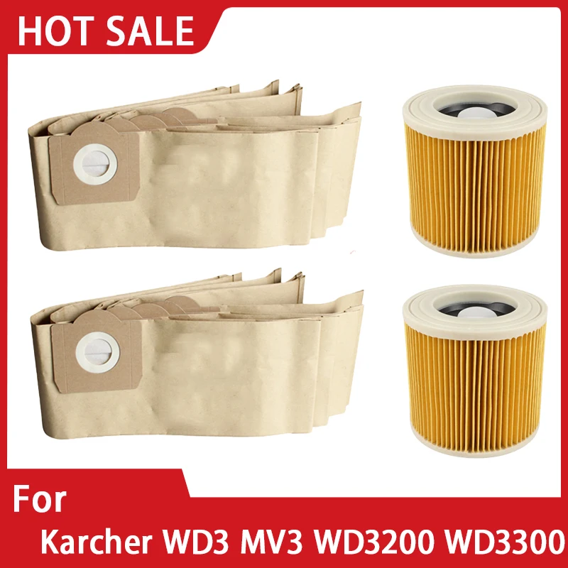 Пылесборники для пылесоса Karcher WD3 MV3 WD3200 WD3300 A2204 A2656 Rowenta RB88 RU100 RU101Filter