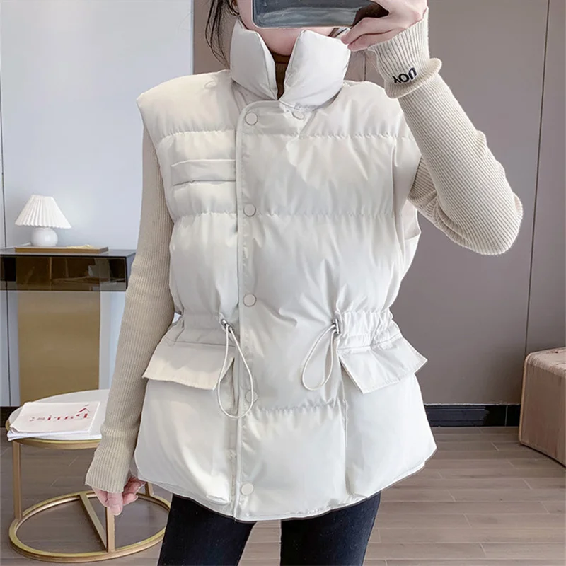 Однобортный жилет большого размера куртка теплые парки женский тонкий из белого