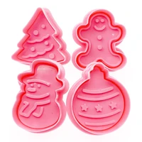 4pcs christmas cookie cutters stamp plastic santa claus cartoon chocolate mould xmas diy baking biscuit cake decoration tools