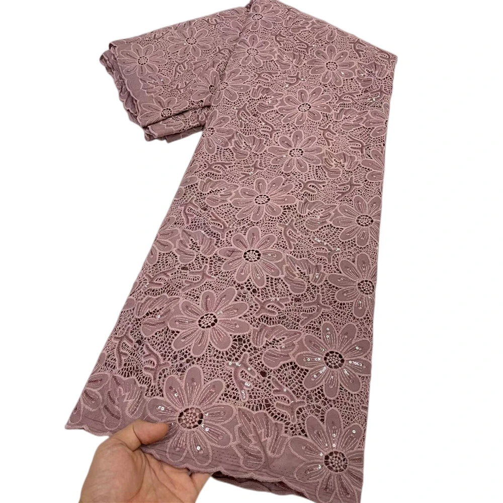

LJ High Quality Africa Guipure Cord Laces Nice Flower Pattern Design Water Soluble Textile Soft Women Dresses Sewing Cord Laces