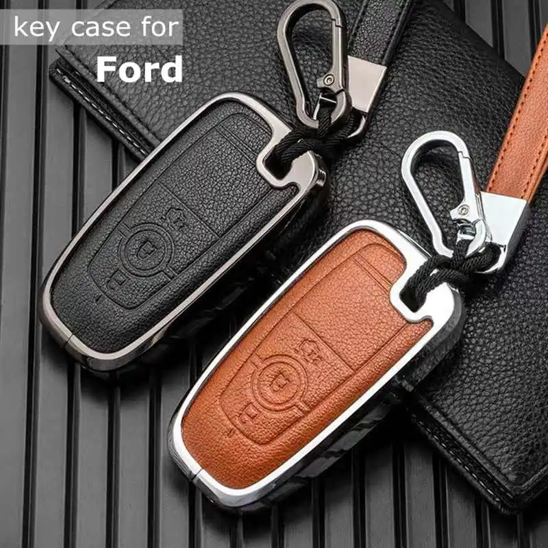 

Leather Key Case Cover For Ford Fusion Mustang Explorer F150 Edge Mondeo MK5 Focus MK4 Remote Fob Keychain Accessories