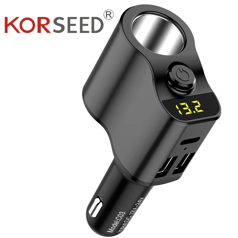 

KORSEED Car Charger Lighter Adapter Cigarette Lighter Splitter Type C Dual USB Ports Voltage Display USB Car lighter Charger