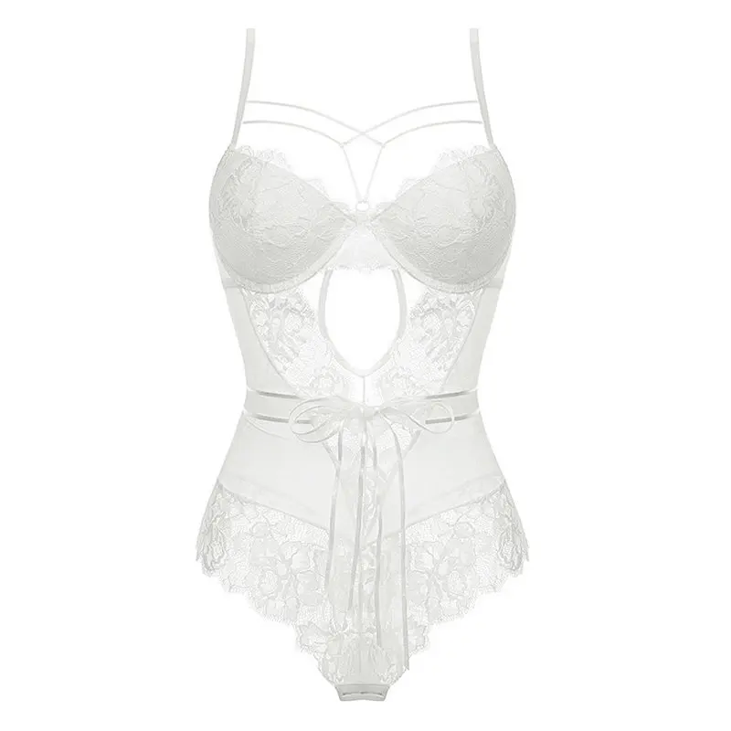 Сексуальное боди женский кружевной комбинезон с бантом нижнее белье прозрачное