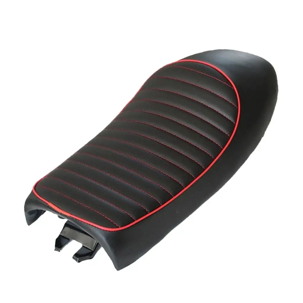 

Universal Motorcycle Vintage Retro Cafe Racer Black Seat Cushion with Red Piping