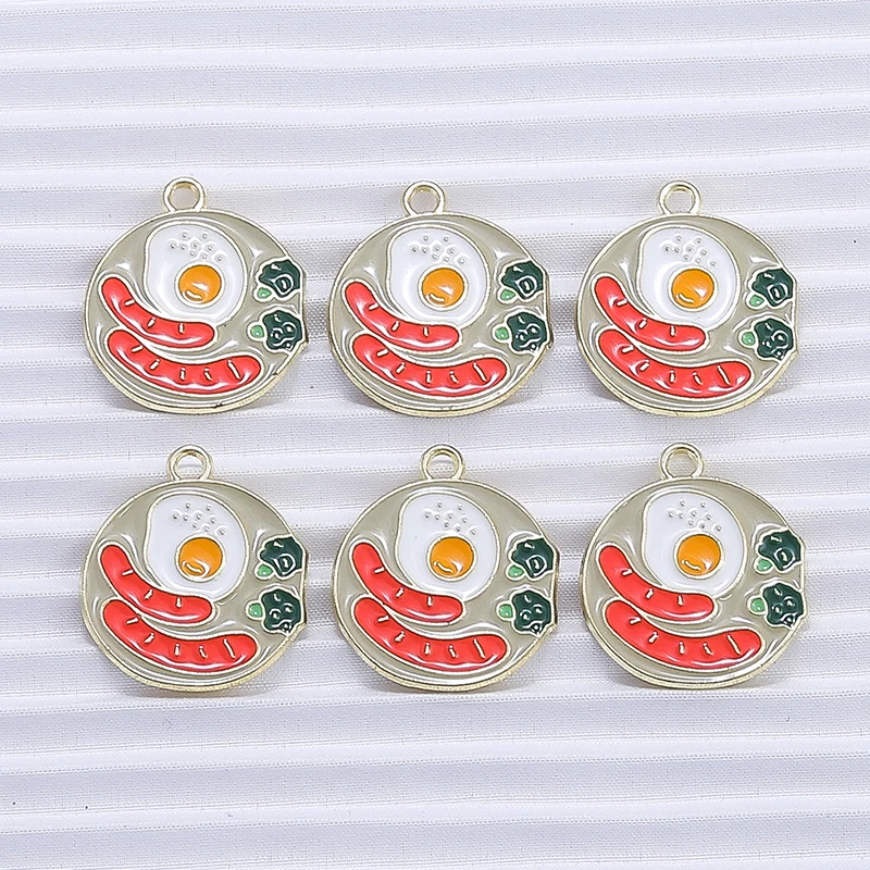 

10pcs 19x22mm Cute Food Charms for Jewelry Making Enamel Breakfast Egg Sausage Charms Pendants for DIY Necklaces Earrings Gifts