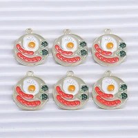 10pcs 19x22mm cute food charms for jewelry making enamel breakfast egg sausage charms pendants for diy necklaces earrings gifts