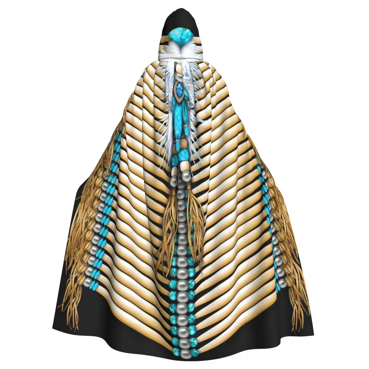 

Native American Warrior Chestplate In Turquoise Hooded Cloak Halloween Party Cosplay Woman Men Adult Long Witchcraft Robe Hood