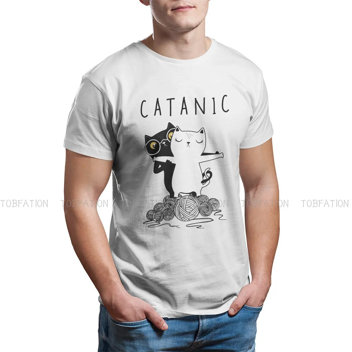 

Romantic Hip Hop TShirt Titanic Funny Cat Love Story Style Streetwear Leisure T Shirt Men Short Sleeve Unique Gift Idea