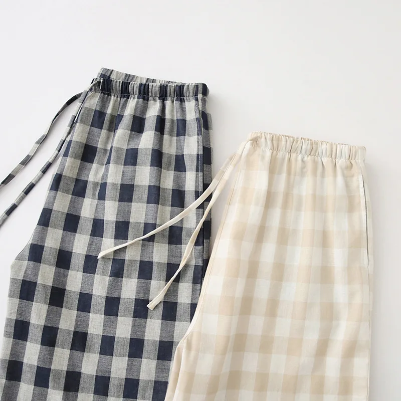 Pajamas for Men Cotton Summer Can Be Worn Outside  Loose Home Shorts Large Size Plaid Beach Pants Soft and Leisure Sleepwear