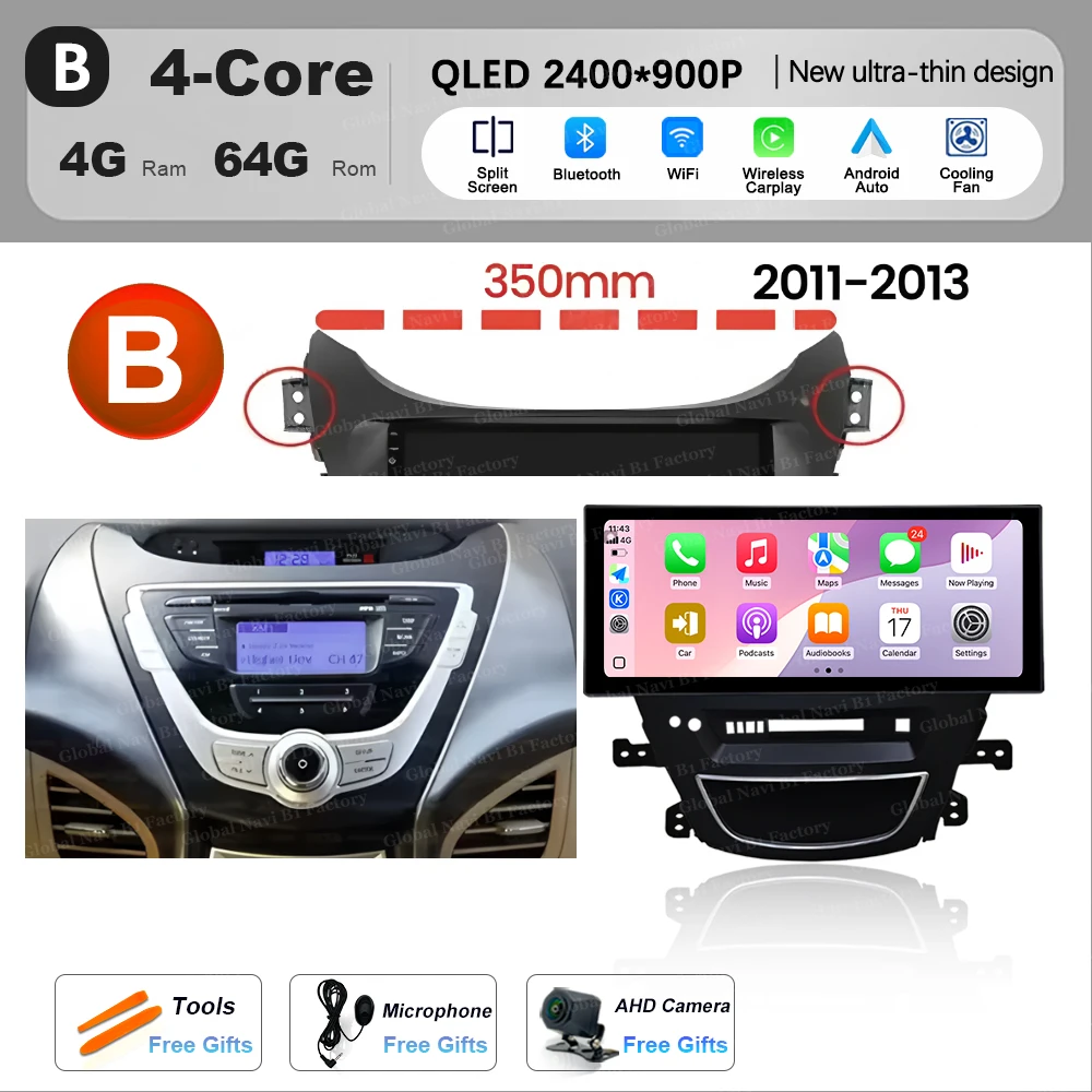 

Беспроводной CarPlay для Hyundai Elantra 2012-2016 Android 15, автомобильный радиоприемник, мультимедийный видеоплеер, DSP-навигация, GPS, 4G, WIFI, 12,3 дюйма