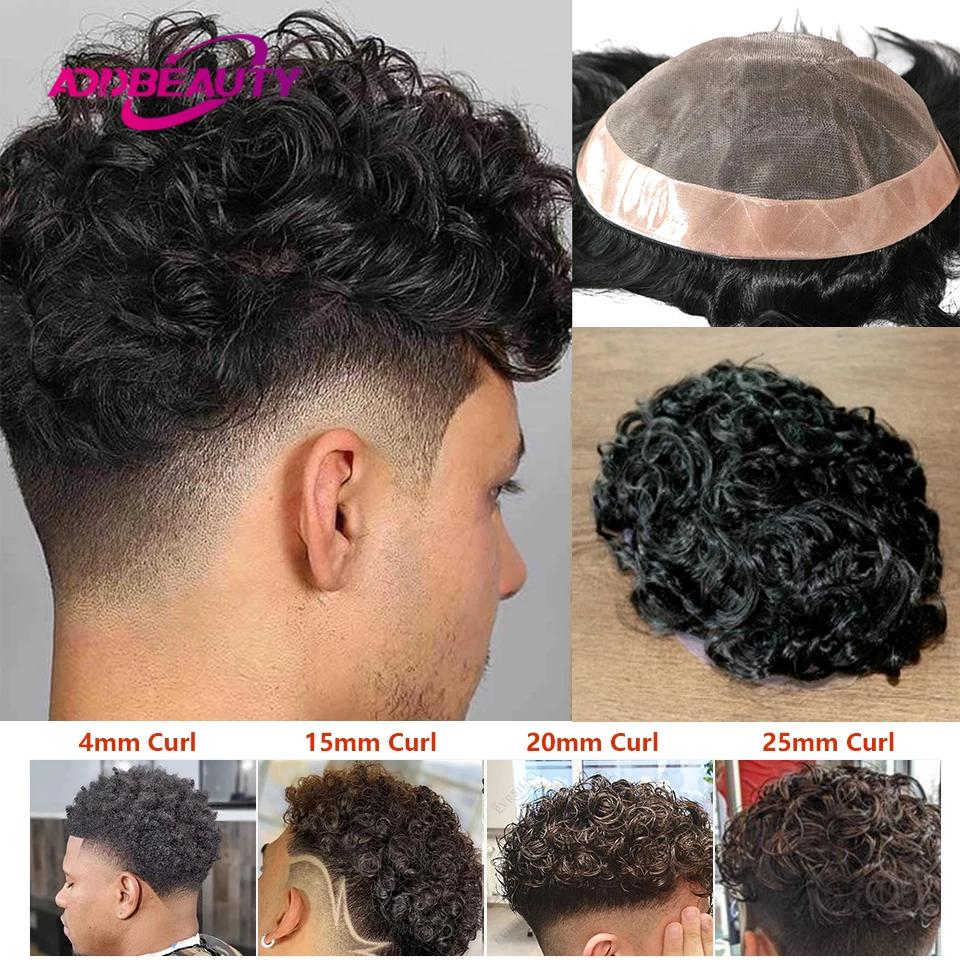 

Afro Men Toupee Durable Fine Mono Base Curly African Wavy Hair Pieces For Men Mono And NPU Easy To Install Hair Replacement