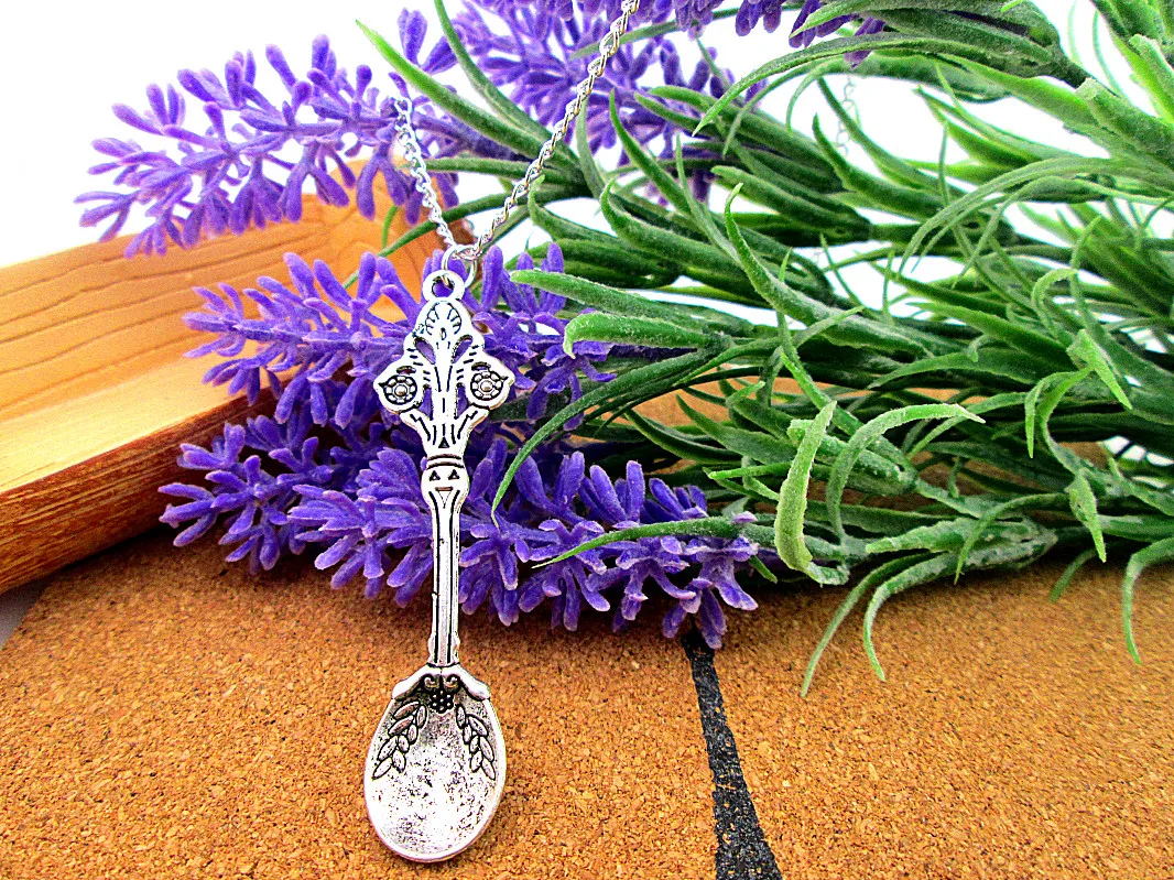 Ожерелье из антикварного серебра с подвеской в виде ложки 3D, 3 шт./лот, 60x14 мм, подарок на день рождения