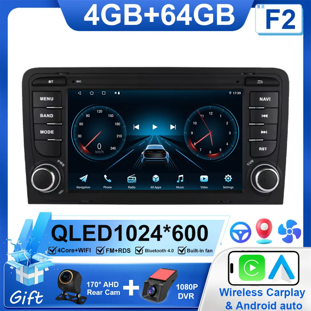 

7-дюймовый автомобильный радиоприемник Android 15 для Audi A3 S3 RS3 2003-2012, беспроводной Carplay, авторадио, мультимедийный GPS, интеллектуальные системы, стерео