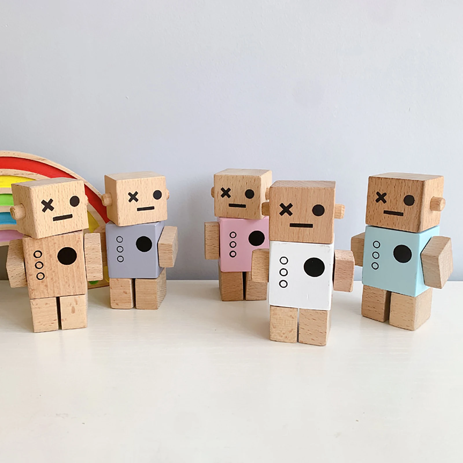 

Wooden Robot Building Toy Joint Adjustable Wooden Figures Transforming Robot Moveable Hands And Foot Ornament For Kids