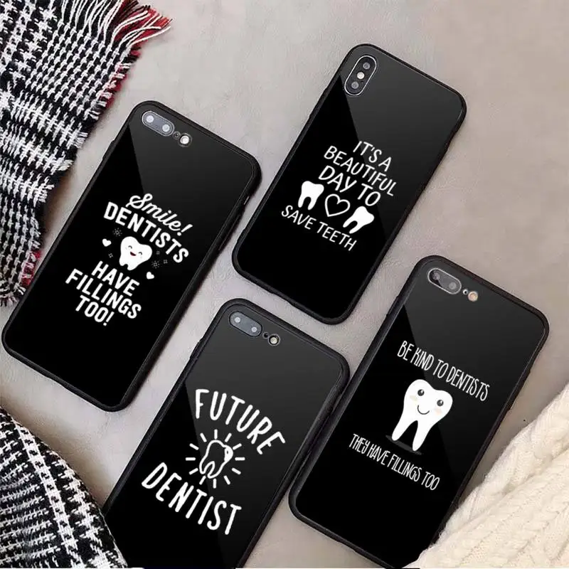 

Dentist Dental Crowned Teeth Phone Case Tempered glass For iphone 6 7 8 plus X XS XR 11 12 13 PRO MAX mini