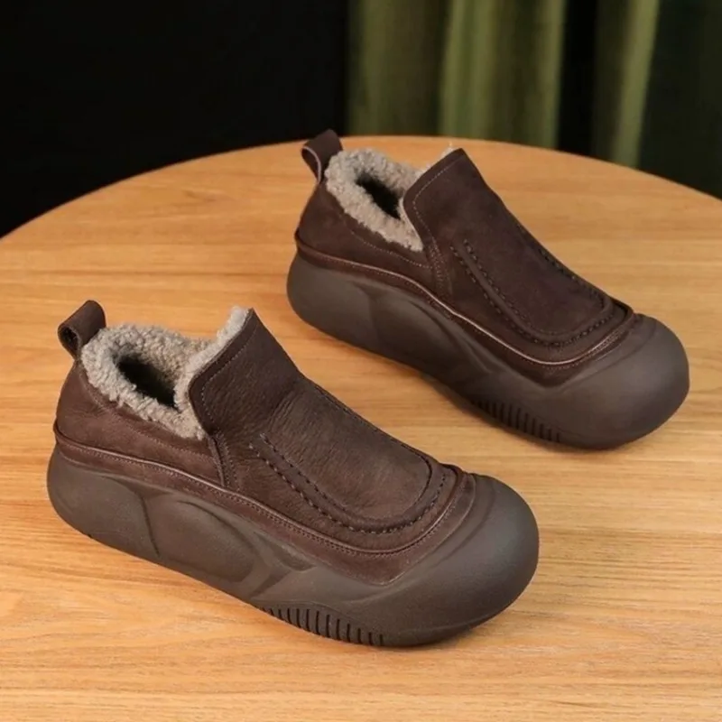 Женские сабо на меху платформе теплая плюшевая хлопковая обувь зимняя