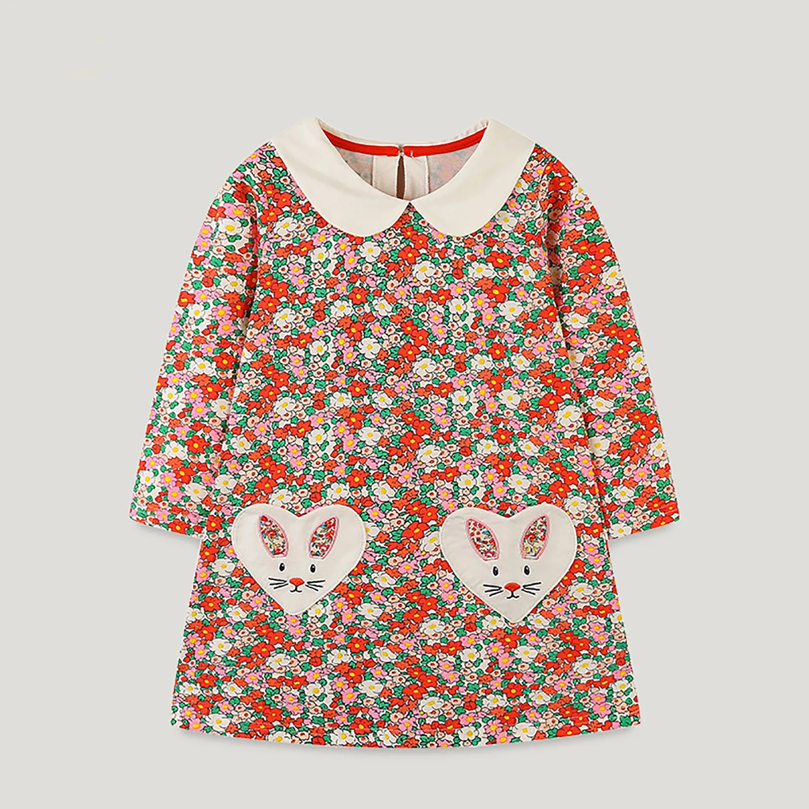 

2-7T New Designs Princess Girls Dresses Floral Print Peter Pan Collar Toddler Kids Clothing Full Length Toddler Children Frocks