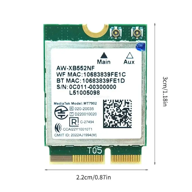 MT7902 AW-XB552NF Беспроводная карта Wi-Fi 6E Сетевой адаптер CNVi Интерфейсы 2 4/5/6G 2400M BT5.2 для