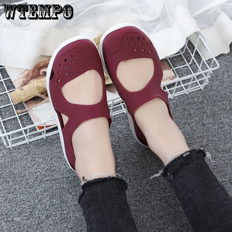 WTEMPO Women Jelly Sandals Non-slip Soft Bottom Baotou Beach Footwear Comfortable Summer Soft Shoes Female Flats Wholesale
