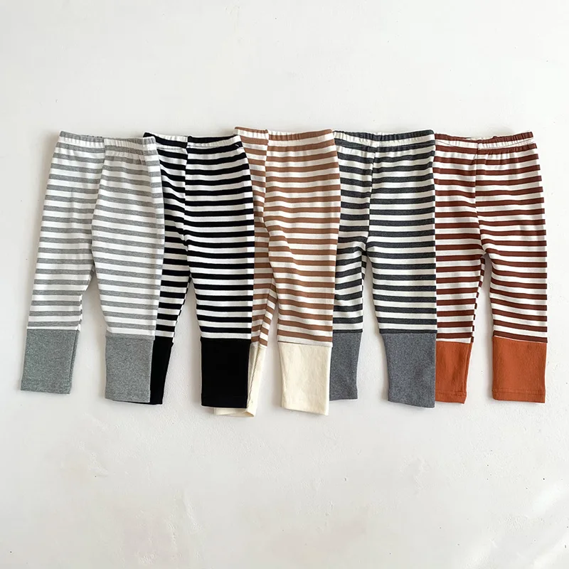 Леггинсы для маленьких мальчиков и девочек 0-24 месяцев, хлопковые повседневные штаны в полоску с эластичным поясом для начинающих ходить детей, на весну и осень Леггинсы для маленьких мальчиков и девочек 0-24 месяцев, хлопковые повседневные штаны в полоску с эластичным поясом для начинающих ходить детей, на весну и осень