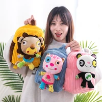 2025cm ctue kawaii lion panda tiger fluffy plush backpack bag crossbody plush stuffed toys cuddly schoolbag for kids girl gift