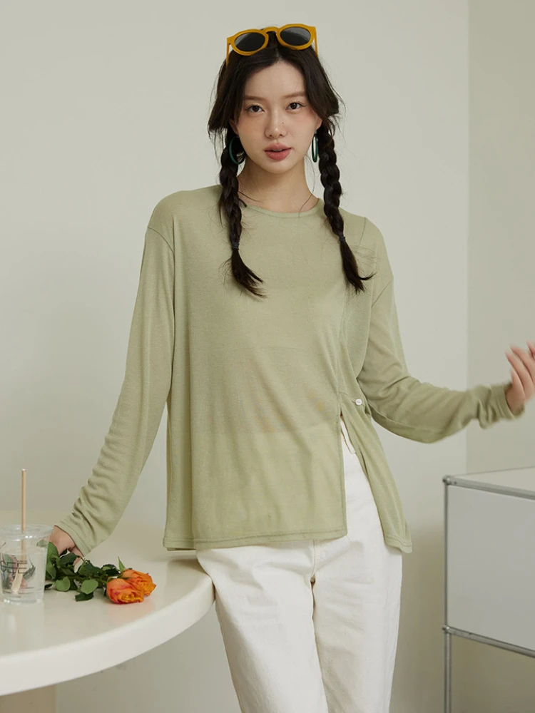 

T-Shirts New Round Neck Tees Bottoming Shirt Spring Summer New Women's Clothing Thin Tops Long Sleeved Blouse Oversized Pullover