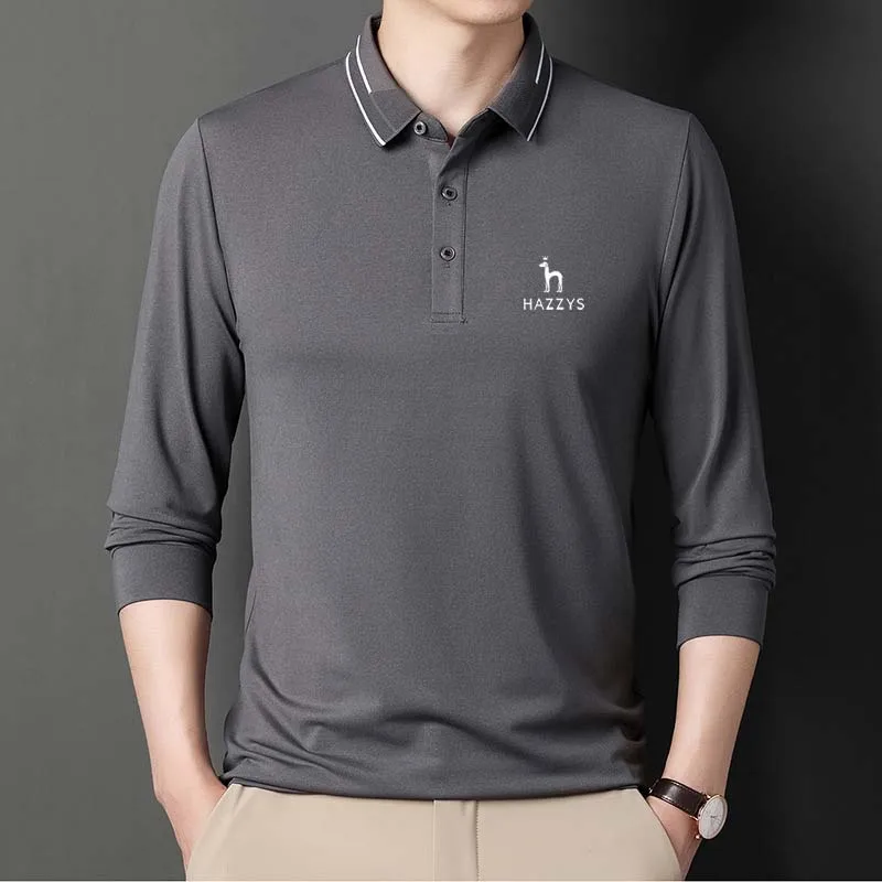Men's Golf HAZZYS Polo Spring Clothes Men For Long Sleeve T-shirt Casual Everyday Versatile Wear Solid Color Cotton Top