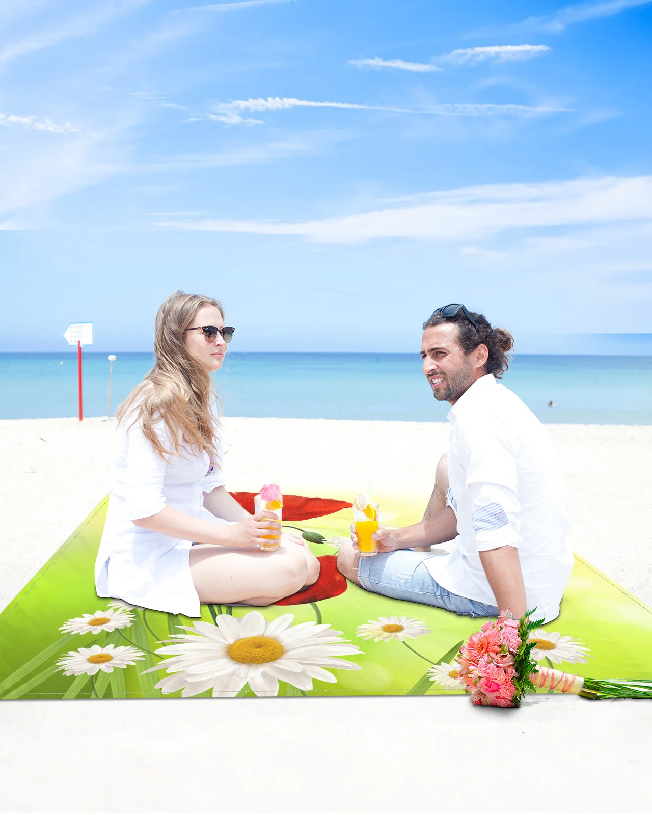 

Пляжный коврик с маргариткой, портативный Водонепроницаемый одеяло с маковым цветком, устойчивый к песку, для кемпинга и пикника