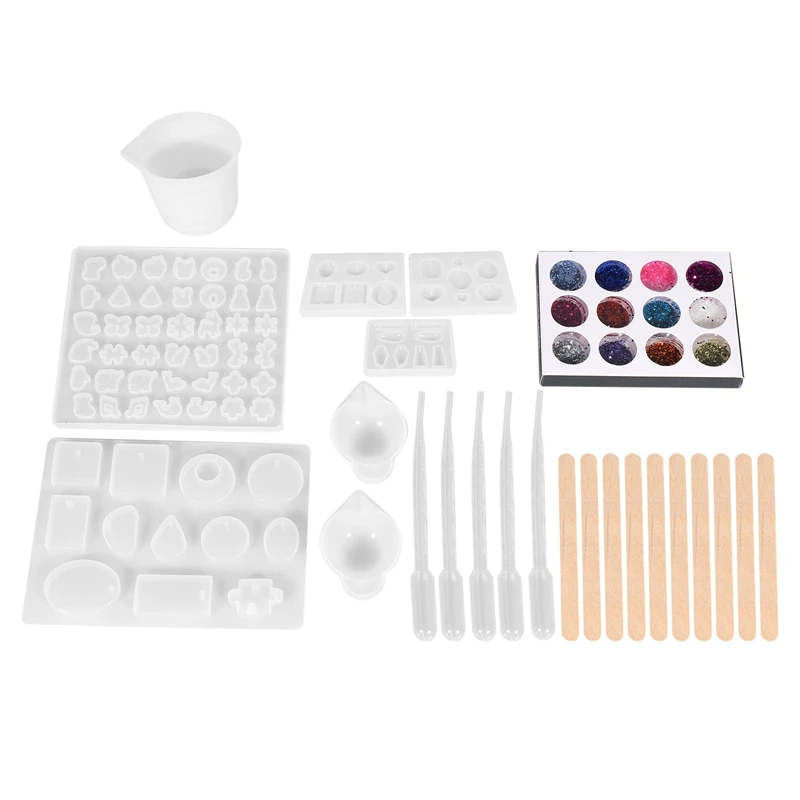 

Набор силиконовых форм для эпоксидной смолы для литья ювелирных изделий, включая сверкающее украшение и набор инструментов, подходит для у...