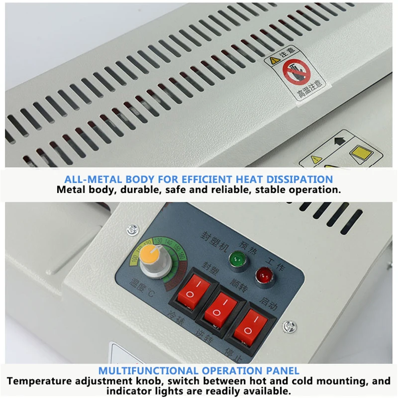 320A Level Adjustable Temperature Metal Laminator Hot and Cold A3 Photo A4 Laminating Machine for Office/Home 4 Rollers 320mm images - 6
