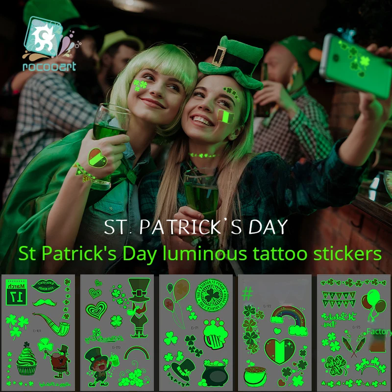 

Nightglow Irish Holiday Tattoo St. Patrick's Clover Temporary Tattoo Sticker Disposable Size:120 * 75mm