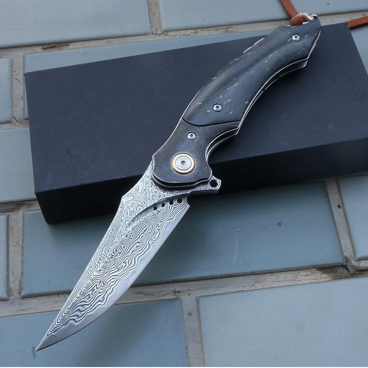 Бесплатная доставка складной нож ручной работы VG10 дамасская сталь деревянная