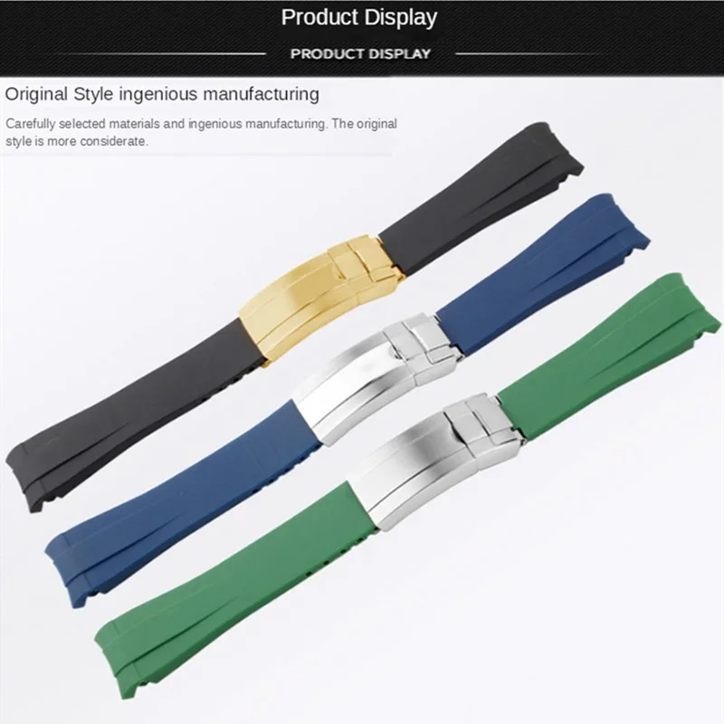 Фото Ремешок для часов Rolex 20 мм, силиконовый, оригинальный, для GMT, Black Submariner, Green Submariner, с изогнутым креплением №3